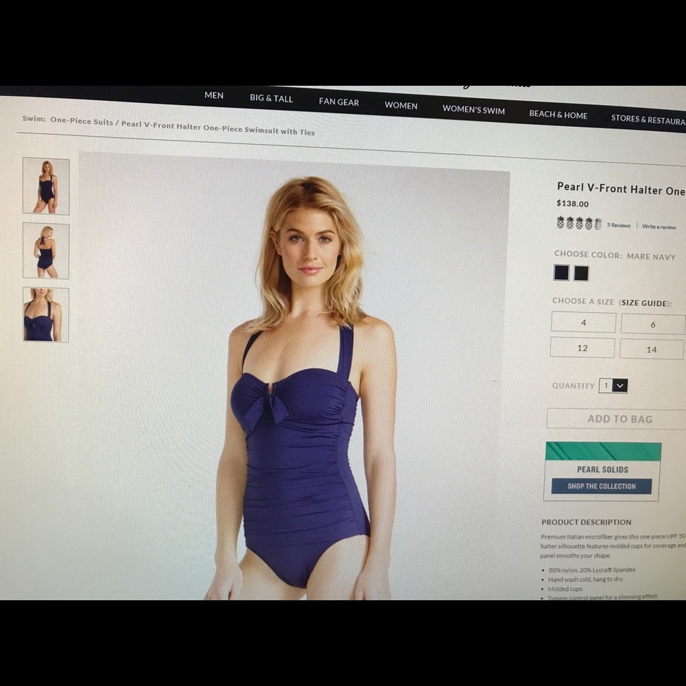 New 6  Tommy Bahama Royal Sapphire Blue One Piece Ruched Swim Bathing Suit